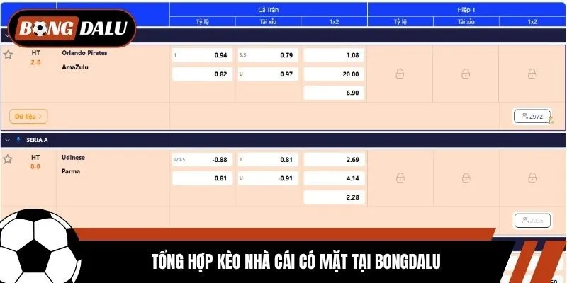 Tổng hợp kèo nhà cái có mặt tại Bongdalu