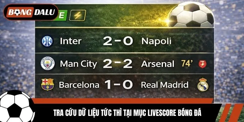Tra cứu dữ liệu tức thì tại mục Livescore bóng đá
